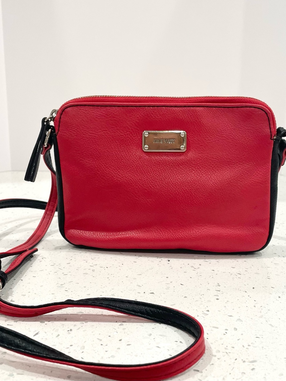 Nine West Red and Black Leather Crossbody Bag